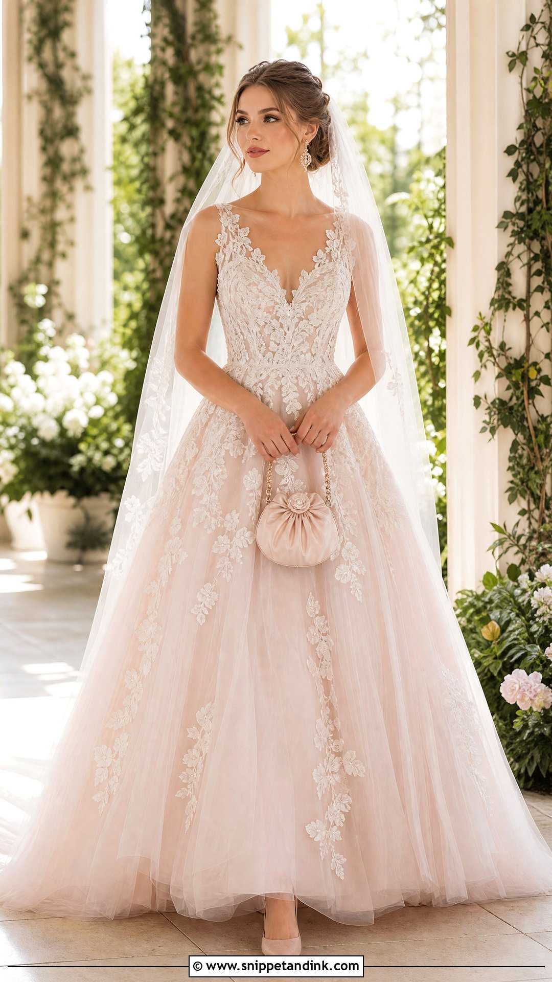Blush Wedding Dress With Rose Gold Accessories - Snippet and Ink - 20 Most Expensive Wedding Dress Ideas