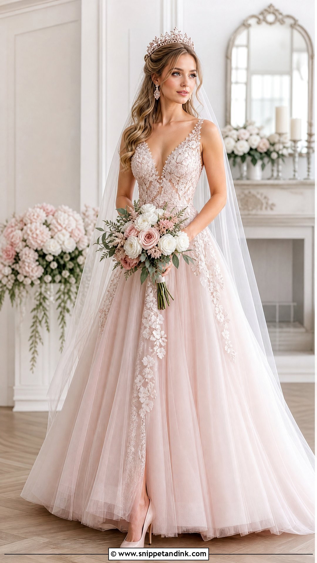 Blush Wedding Dress With Rose Gold Crown - Snippet and Ink - 20 Wedding Dress with Crown Ideas