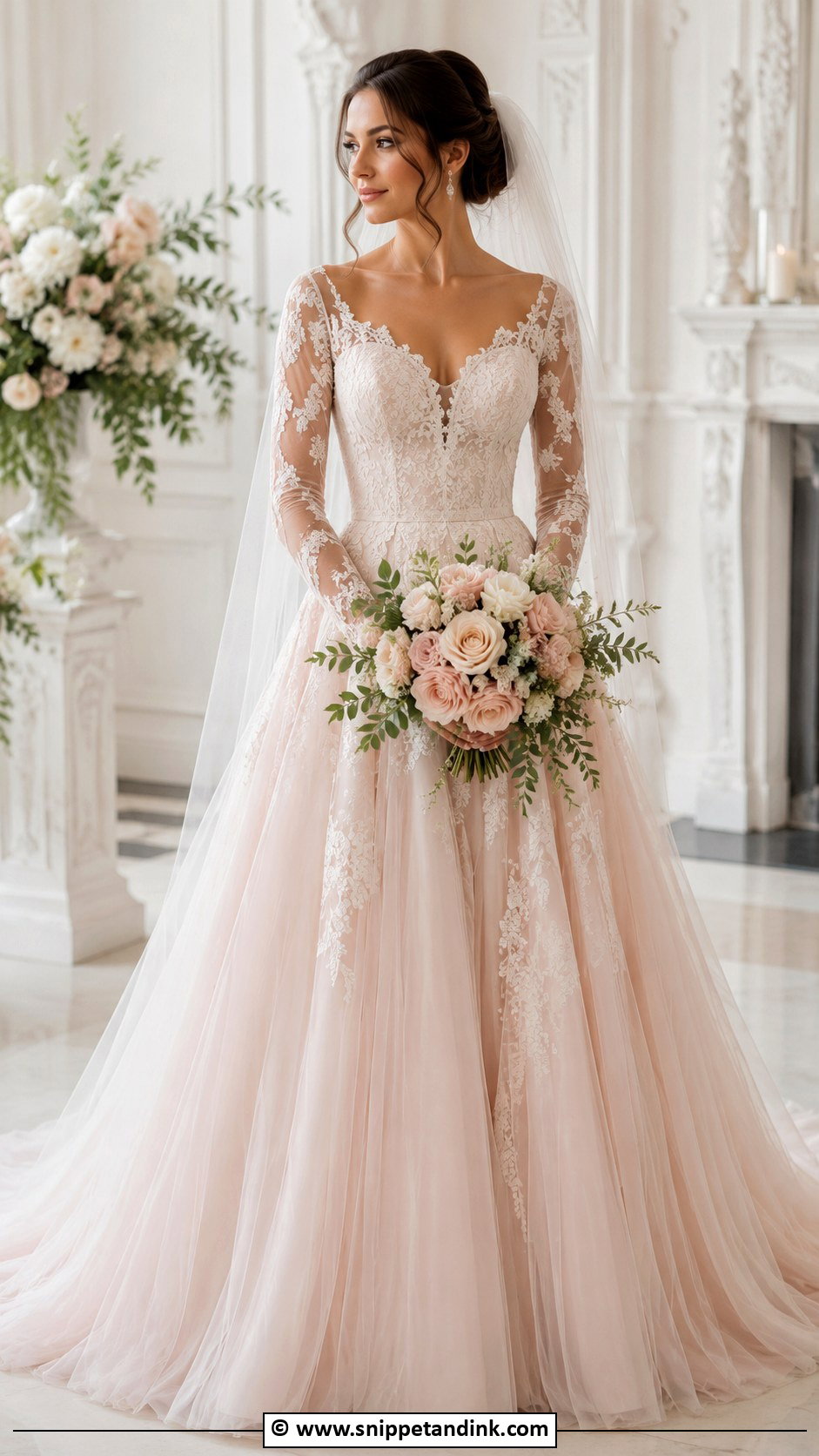 Blush Wedding Dress With Sleeves - Snippet and Ink - 30 Blush Wedding Dress Ideas