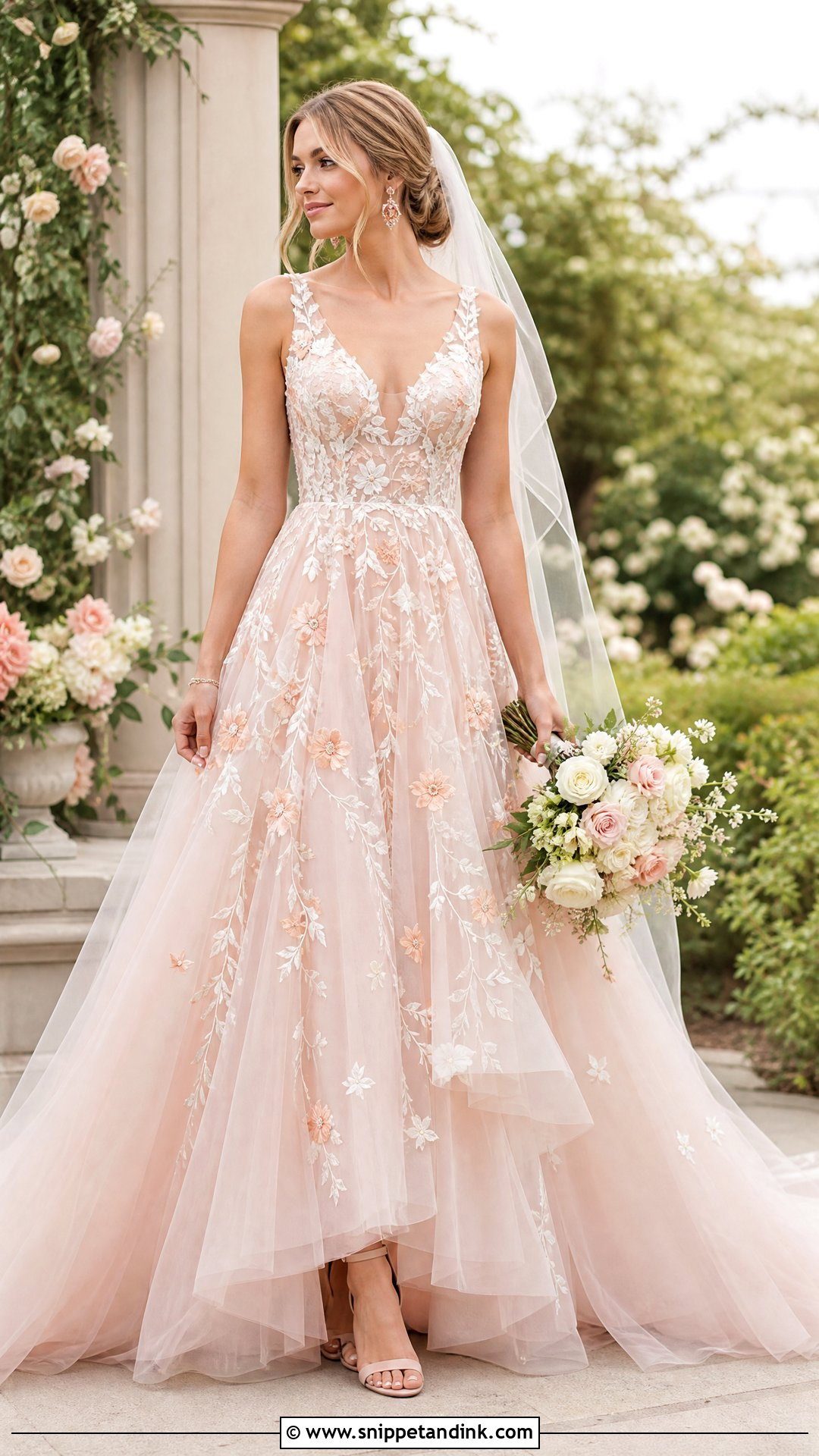 Blush Wedding Dress with Flower Embroidery - Snippet and Ink - 20 Wedding Dress with Flower Embroidery Ideas