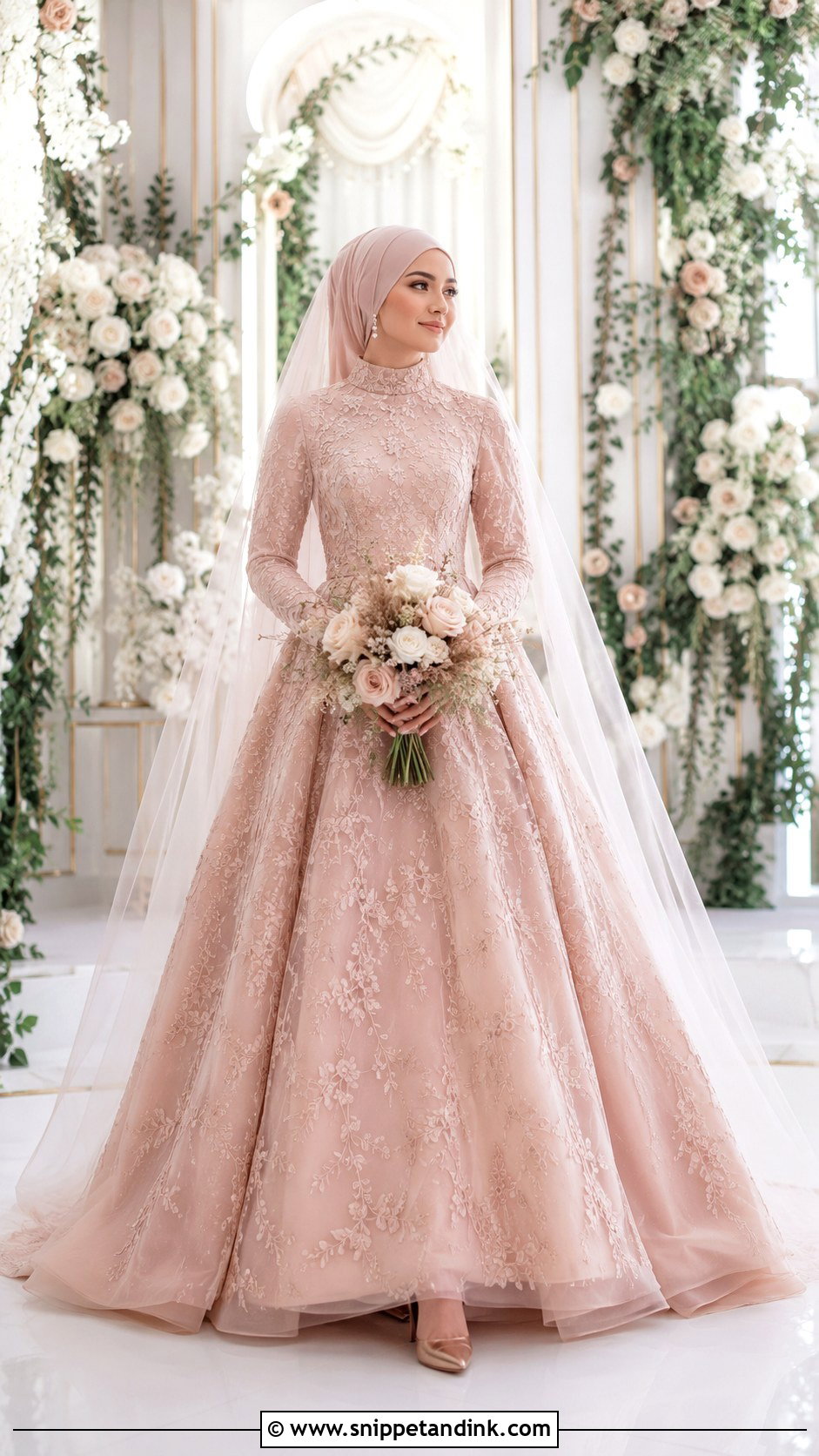 Blush Wedding Dress with Hijab - Snippet and Ink - 20 Wedding Dress with Hijab Ideas