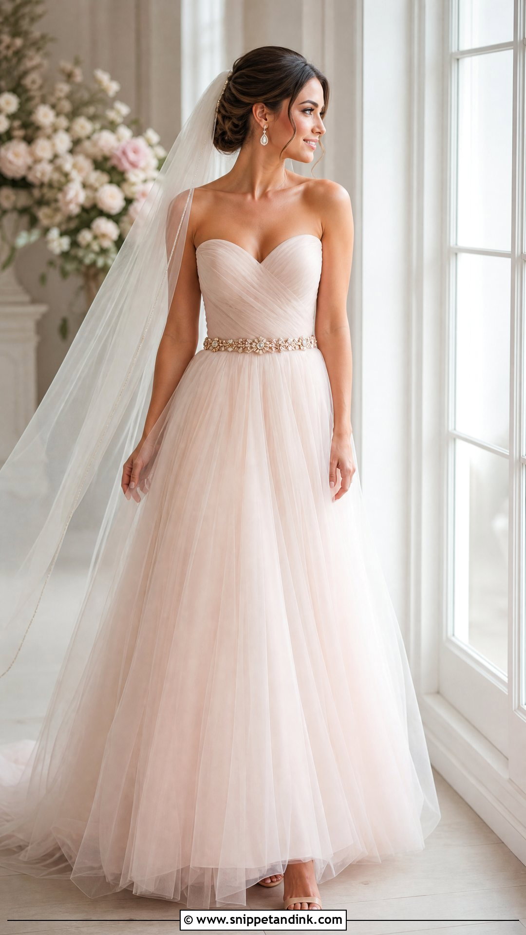 Blush Wedding Dress with Rose Gold Belt - Snippet and Ink - 20 Wedding Dress with Belt Ideas