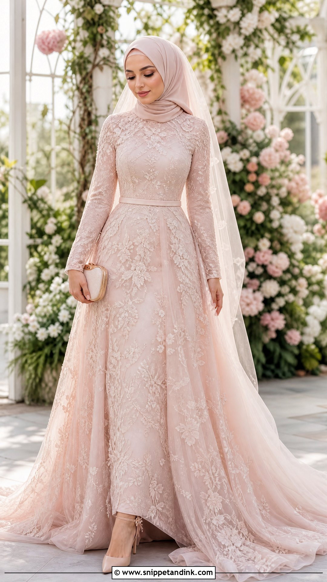 Blush Wedding Gown Hijab - Snippet and Ink - 25 Wedding Gown Hijab Ideas