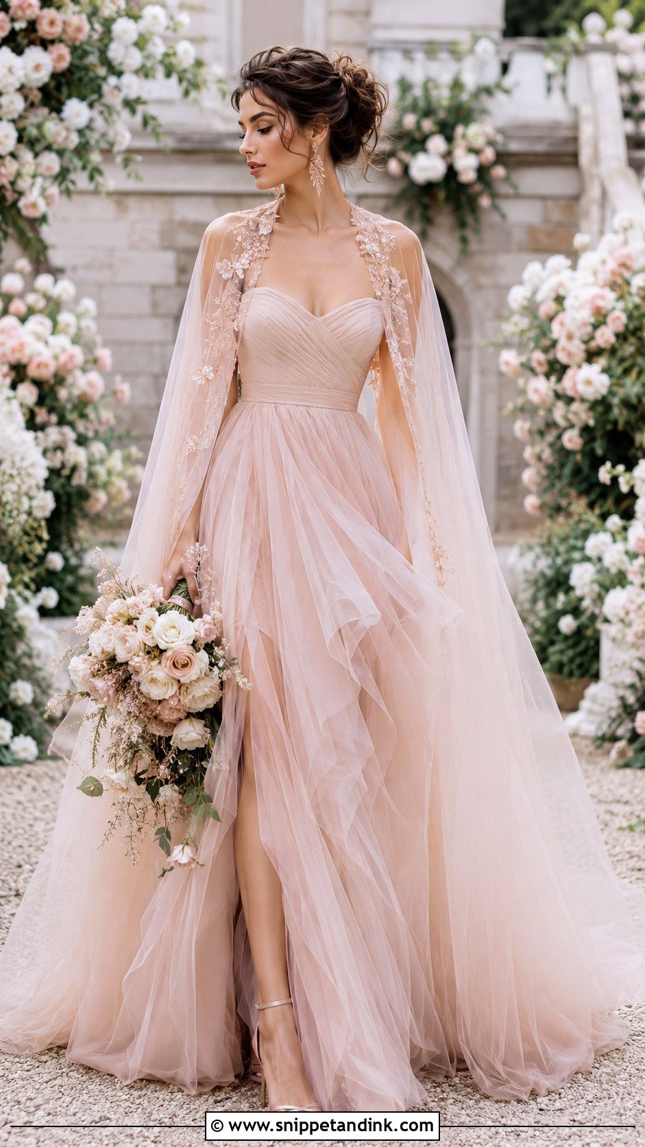 Blush Wedding Gown With Matching Cape - Snippet and Ink - 20 Wedding Gown with Cape Ideas