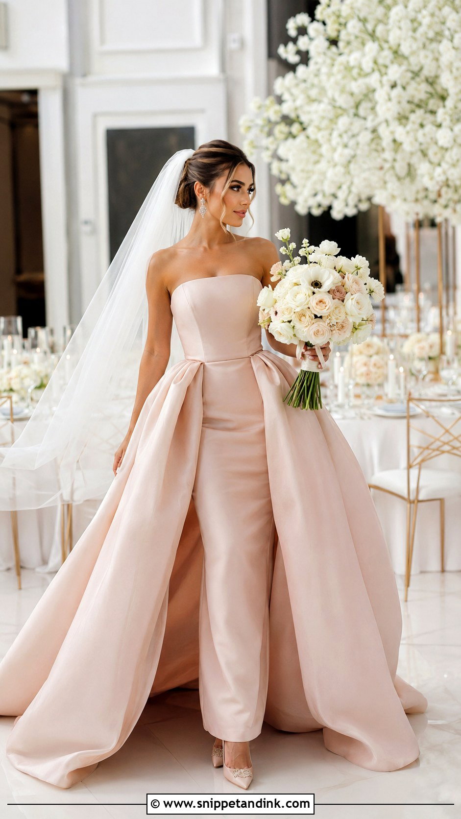 Blush Wedding Gown With Overskirt - Snippet and Ink - 20 Blush Wedding Gown Ideas