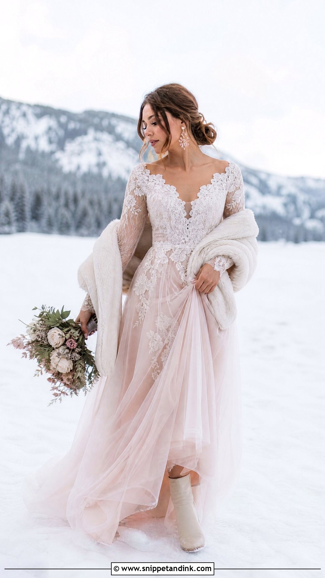 Blush Winter Elopement Dress - Snippet and Ink - 25 Winter Elopement Dress Ideas