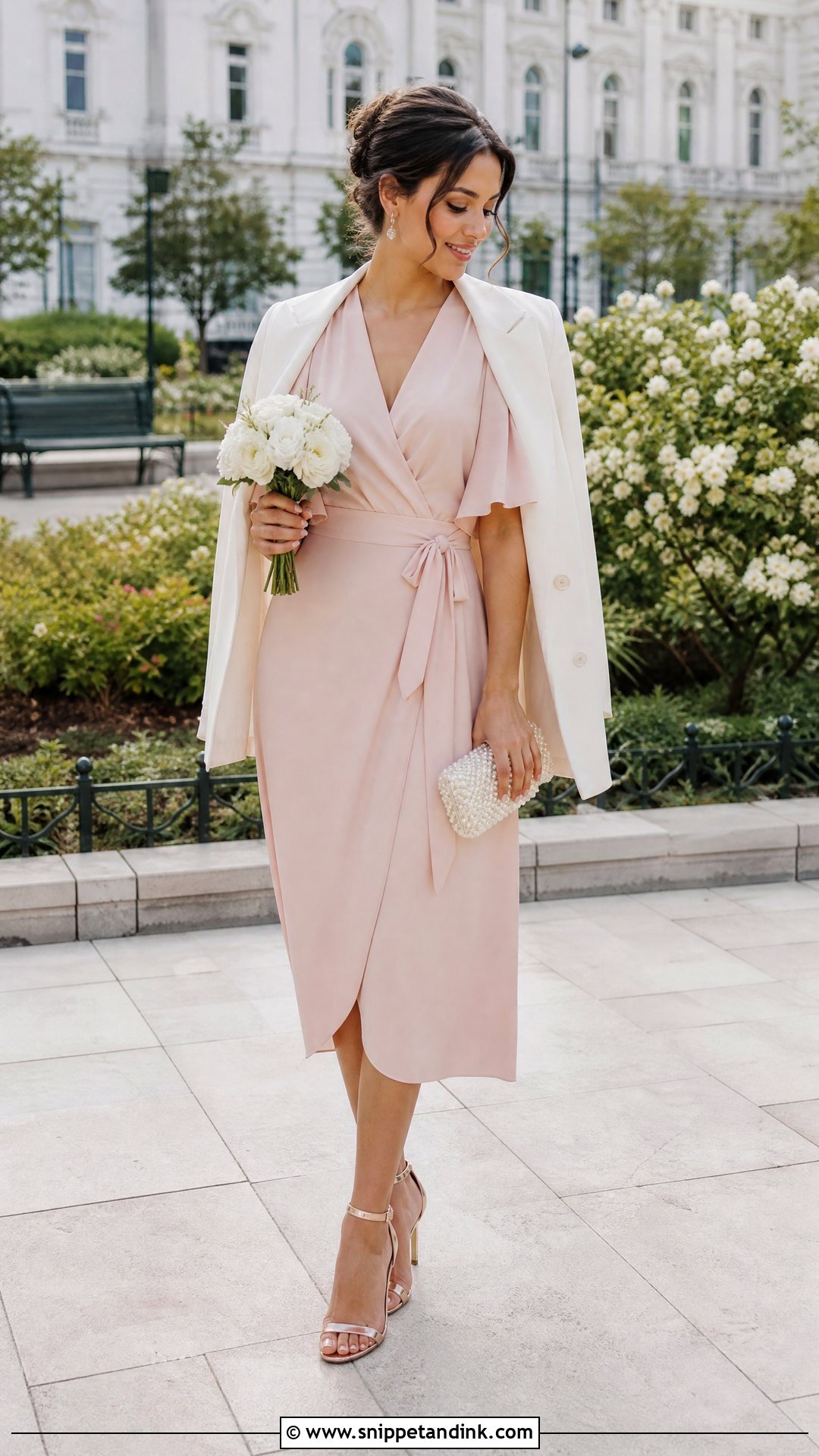Blush Wrap Dress Registry Wedding Outfit - Snippet and Ink - 20 Registry Wedding Outfit Ideas
