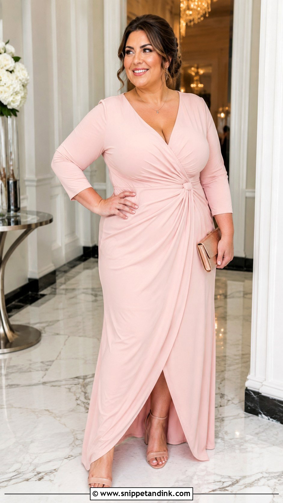 Blush Wrap Gown Outfit - Snippet and Ink - 20 Blush Gown Ideas