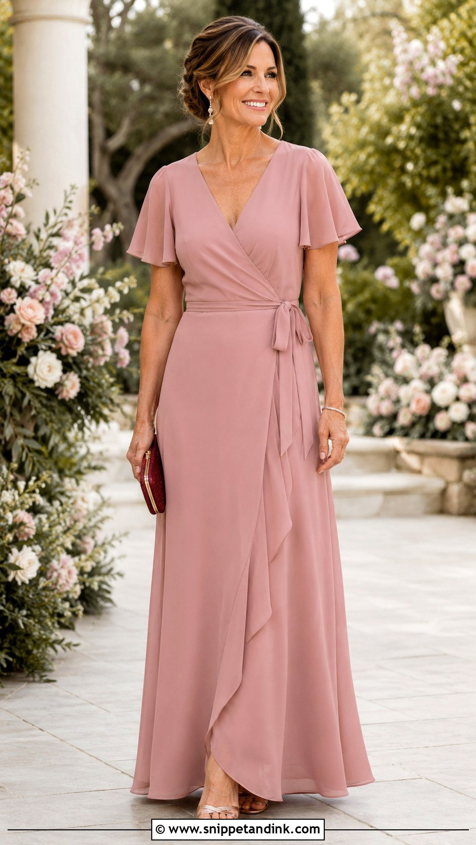 Blush Wrap Mother Of The Bride Dress - Snippet and Ink - 20 Moms Wedding Dress Ideas