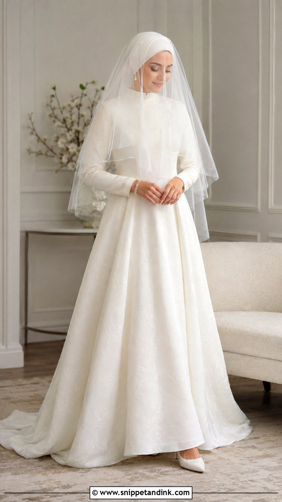 Blusher Nikah Veil With A Line Dress - Snippet and Ink - 25 Nikah Veil Ideas