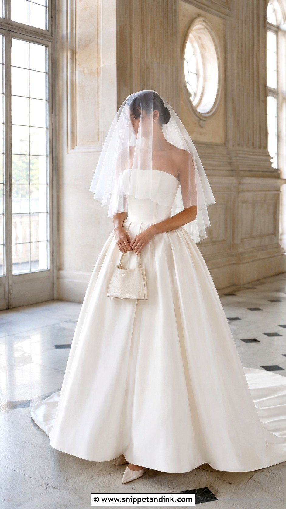 Blusher Silk Veil With Strapless Ball Gown - Snippet and Ink - 20 Silk Veil Ideas