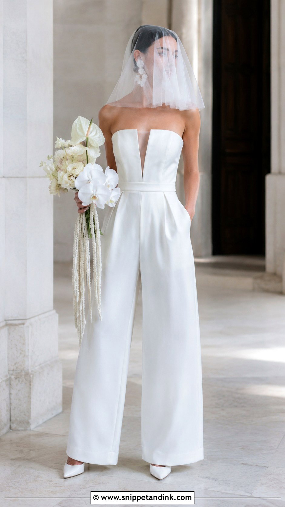 Blusher Veil With Bridal Jumpsuit - Snippet and Ink - 25 Veil Covering Face Ideas