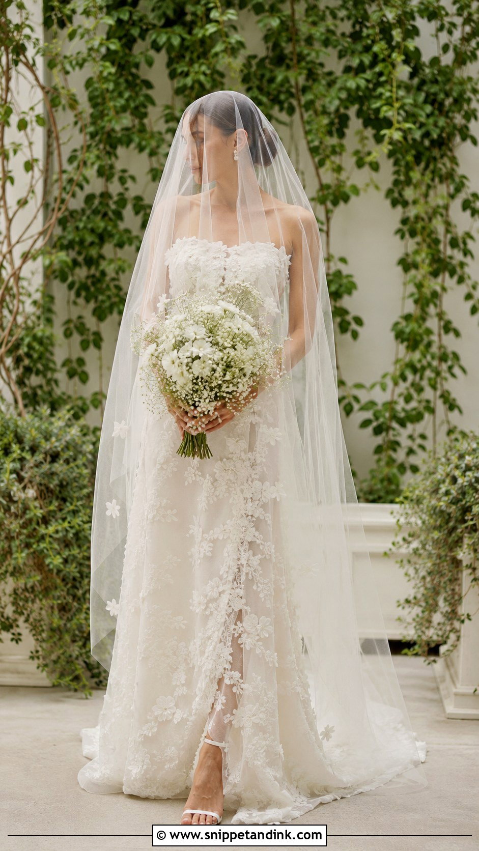 Blusher Veil With Floral Applique Dress - Snippet and Ink - 25 Veil Covering Face Ideas