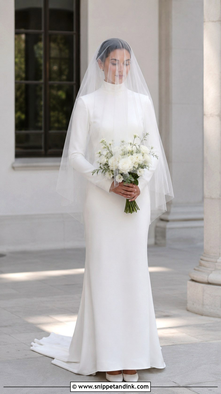 Blusher Veil With High Neck Dress - Snippet and Ink - 25 Veil Covering Face Ideas