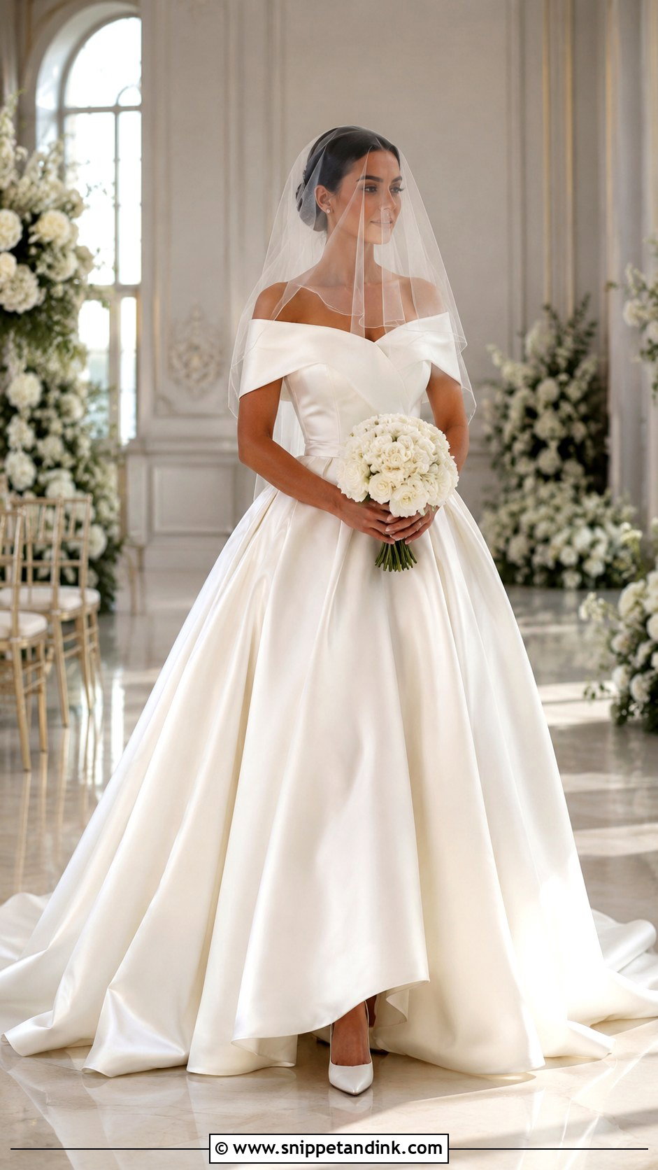 Blusher Veil With Satin Ball Gown - Snippet and Ink - 25 Veil Covering Face Ideas