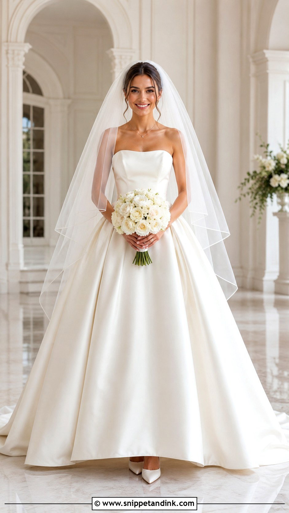 Blusher Veil With Strapless Ball Gown - Snippet and Ink - 20 Long Veils