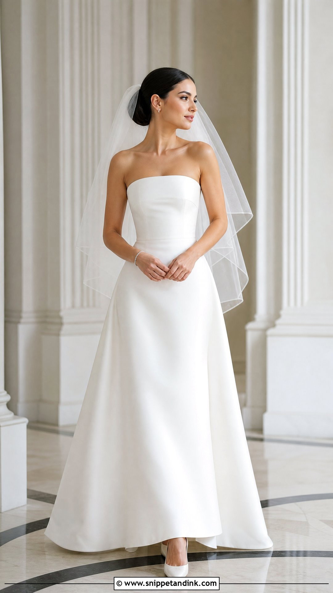 Blusher Veil With Strapless Gown - Snippet and Ink - 20 Woman in Veil Ideas