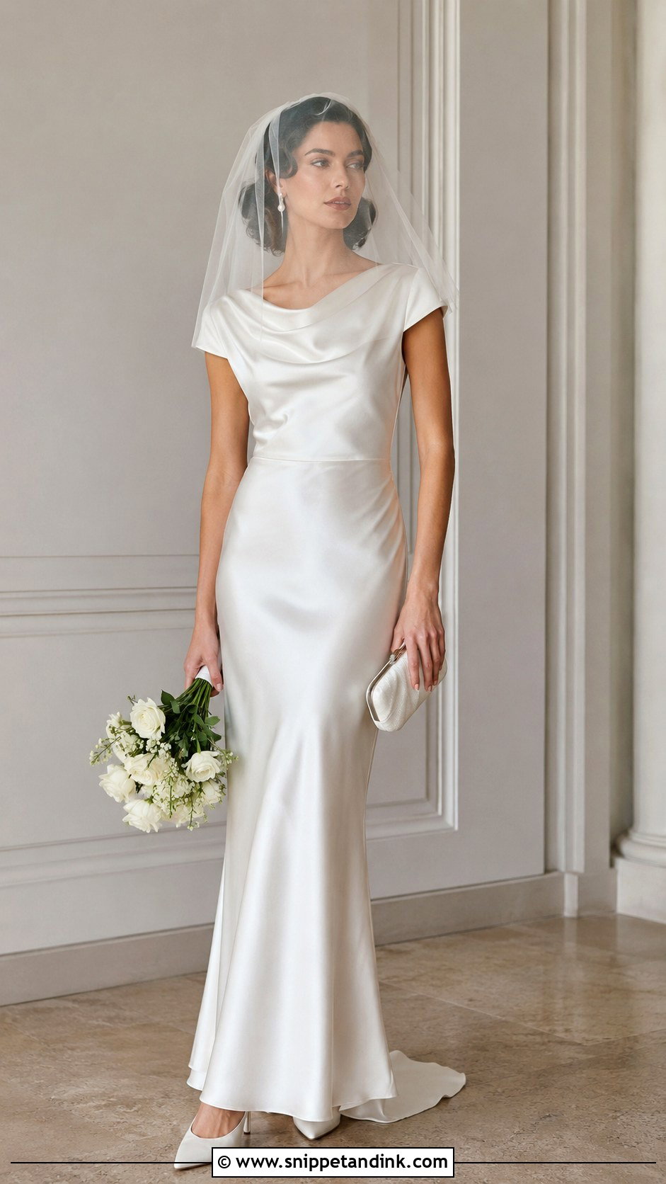Blusher Veil With Vintage Satin Dress - Snippet and Ink - 25 Veil Covering Face Ideas