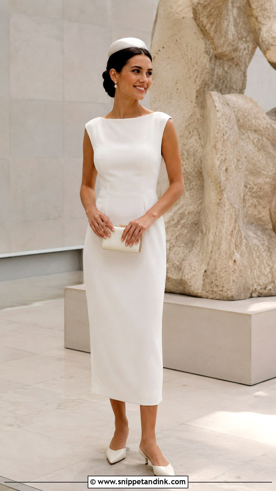 Boat Neck Column Midi Wedding Dress - Snippet and Ink - 20 Elegant Midi Wedding Dress Ideas