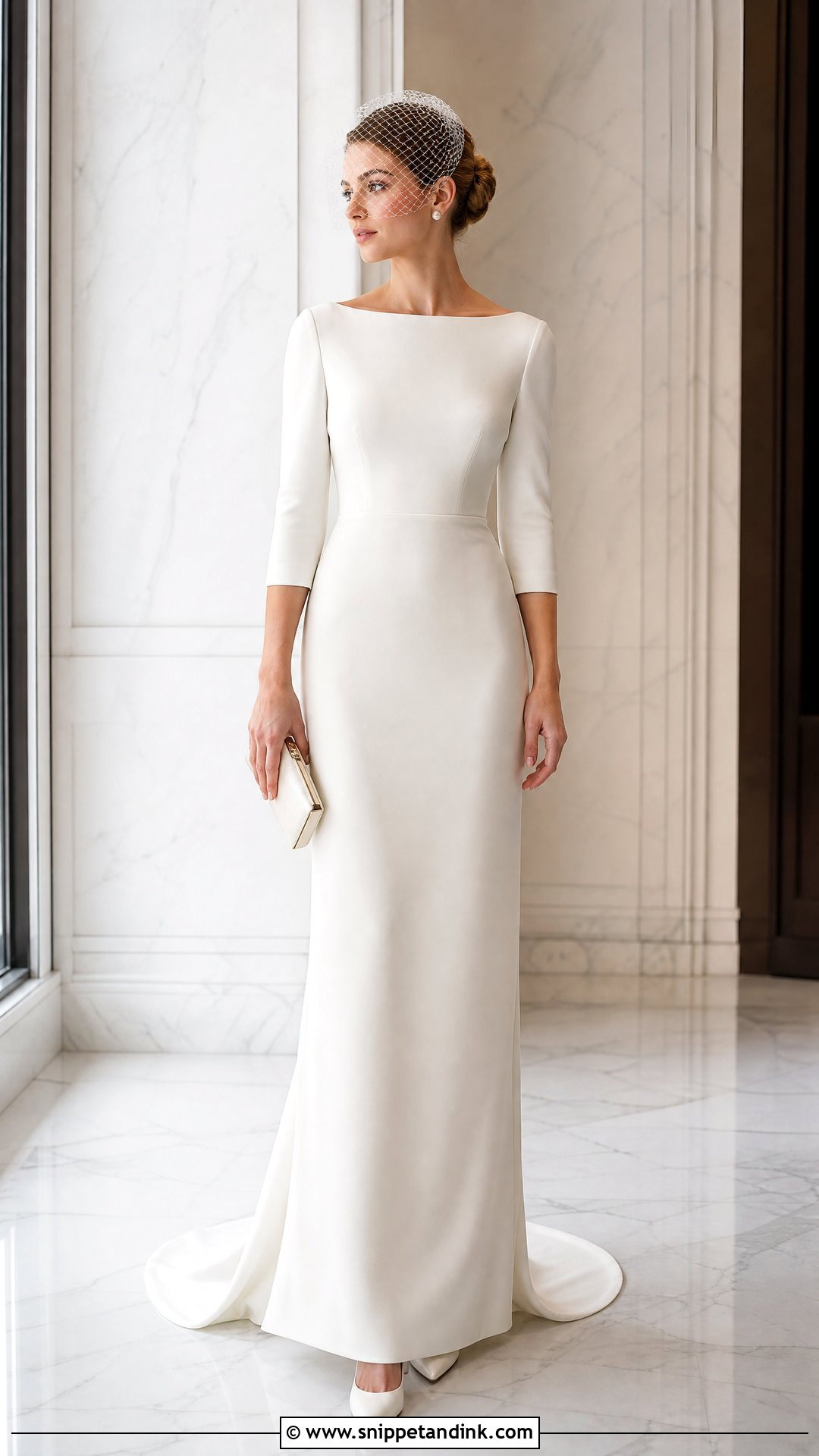 Boat Neck Column Wedding Dress - Snippet and Ink - 20 Small Bust Wedding Dress Ideas