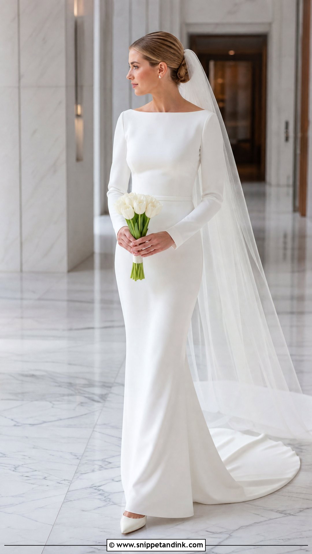 Boat Neck Crepe Sheath Wedding Gown - Snippet and Ink - 20 Sheath Wedding Gown Ideas