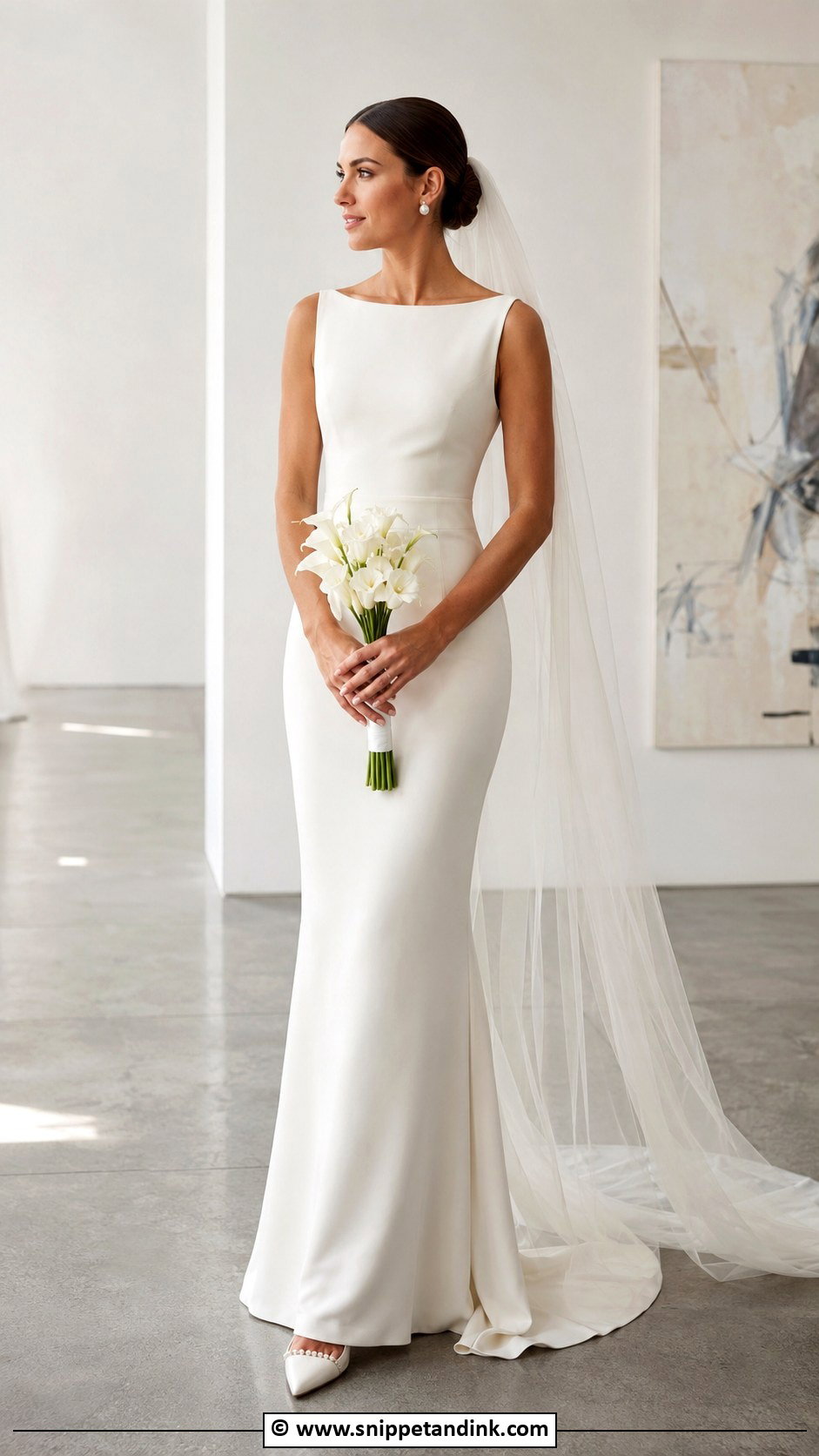 Boat Neck Crepe Wedding Dress - Snippet and Ink - 30 Boat Neck Wedding Dress Ideas