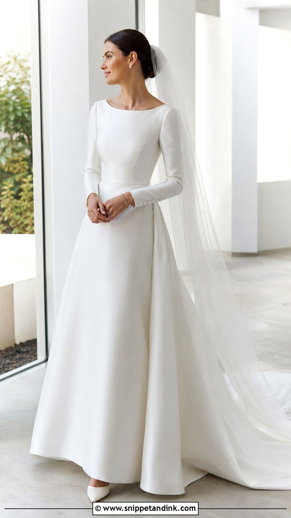 Boat Neck Long Sleeve Wedding Dress - Snippet and Ink - 20 Covered Wedding Dresses