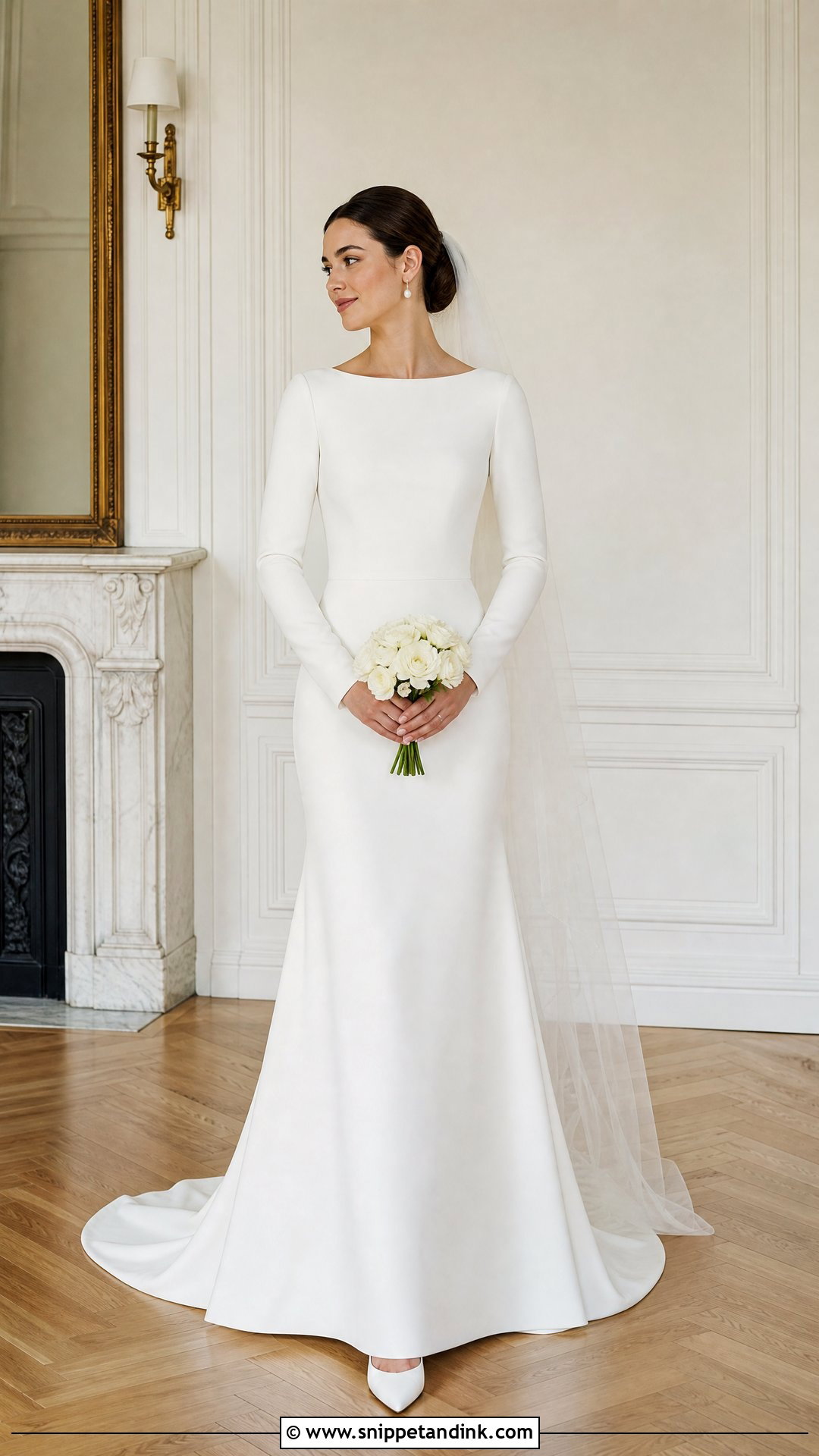 Boat Neck Long Sleeve Wedding Dress - Snippet and Ink - 20 Wedding Dresses for Small Chest