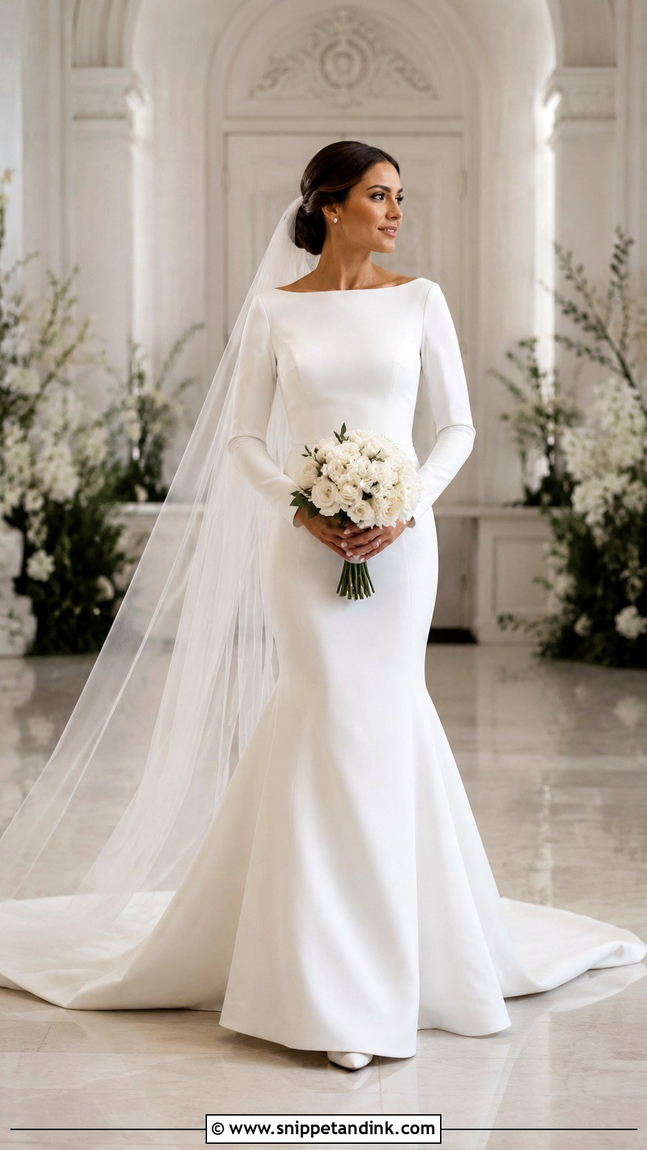 Boat Neck Mermaid Wedding Dress With Sleeves - Snippet and Ink - 30 Mermaid Wedding Dress with Sleeves