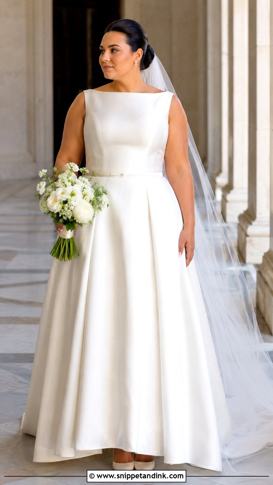 Boat Neck Mikado A Line Wedding Dress - Snippet and Ink - 20 Large Bust Wedding Dress Ideas