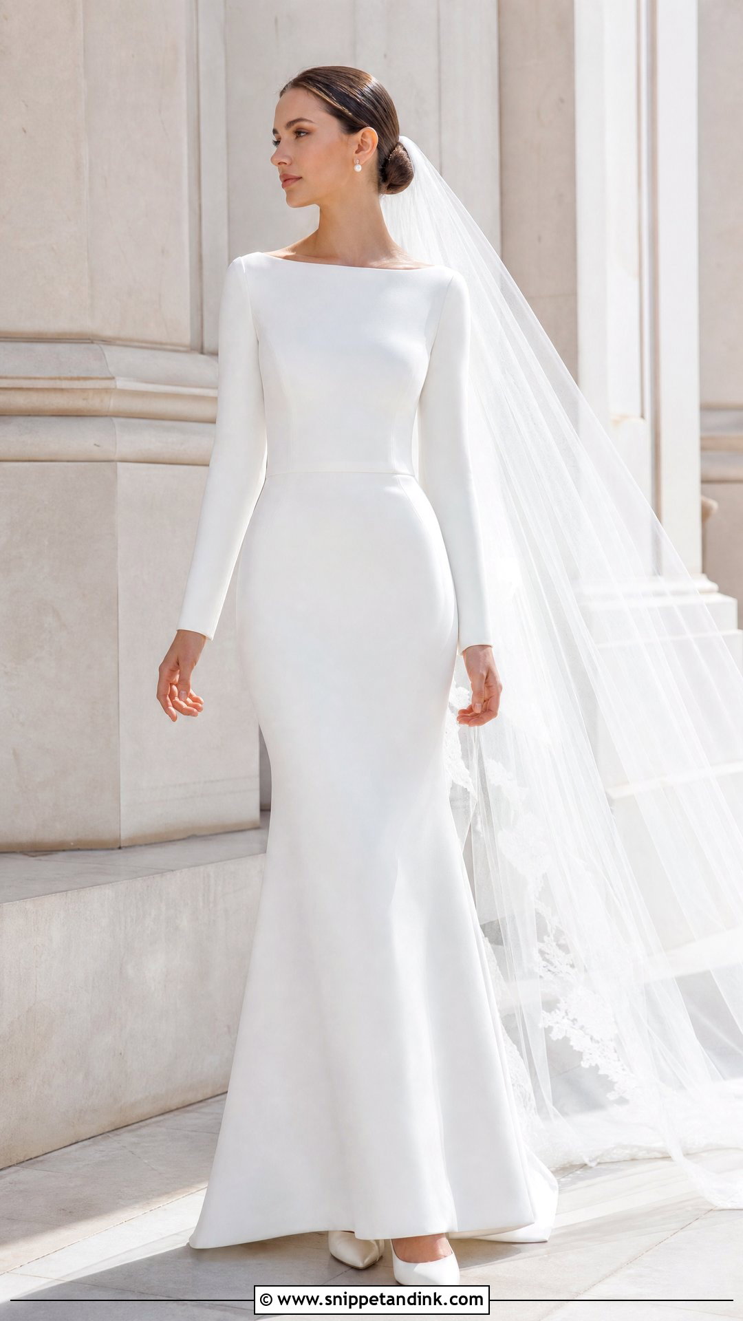 Boat Neck Minimalist Wedding Dress With Sleeves - Snippet and Ink - 20 Tight Wedding Dress with Sleeves