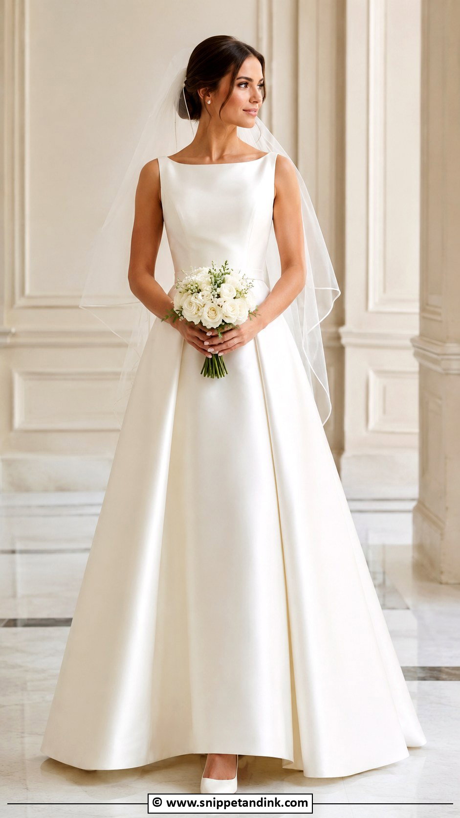 Boat Neck Satin A Line Wedding Dress - Snippet and Ink - 30 Boat Neck Wedding Dress Ideas