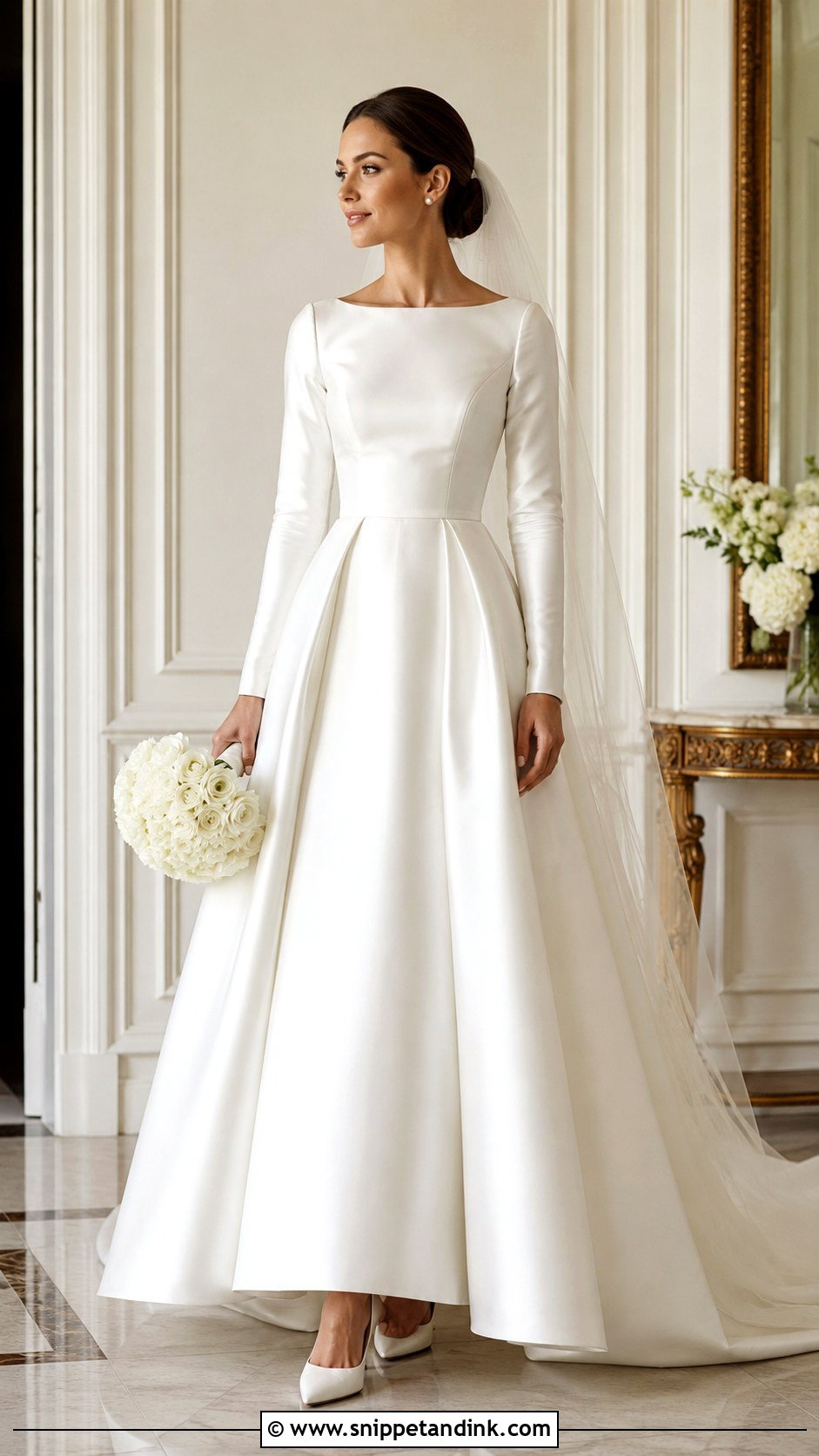 Boat Neck Satin Wedding Dress With Sleeves - Snippet and Ink - 25 Satin Wedding Dress with Sleeves
