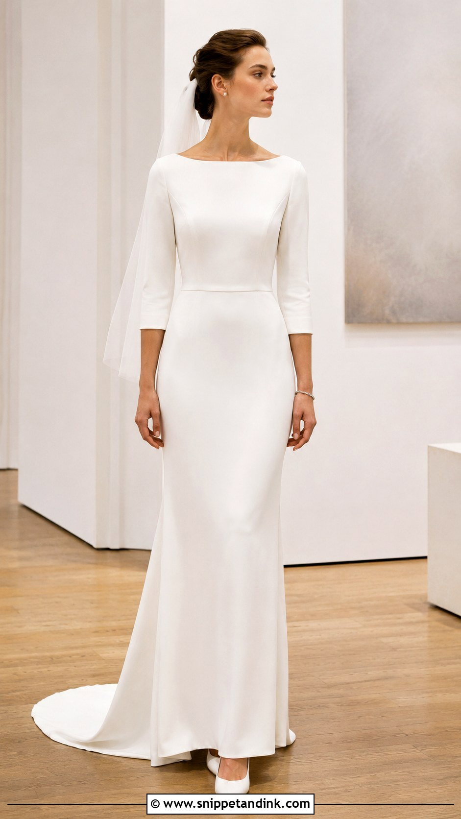 Boat Neck Sheath Bridal Gown - Snippet and Ink - 20 Minimalist Bridal Gown Ideas