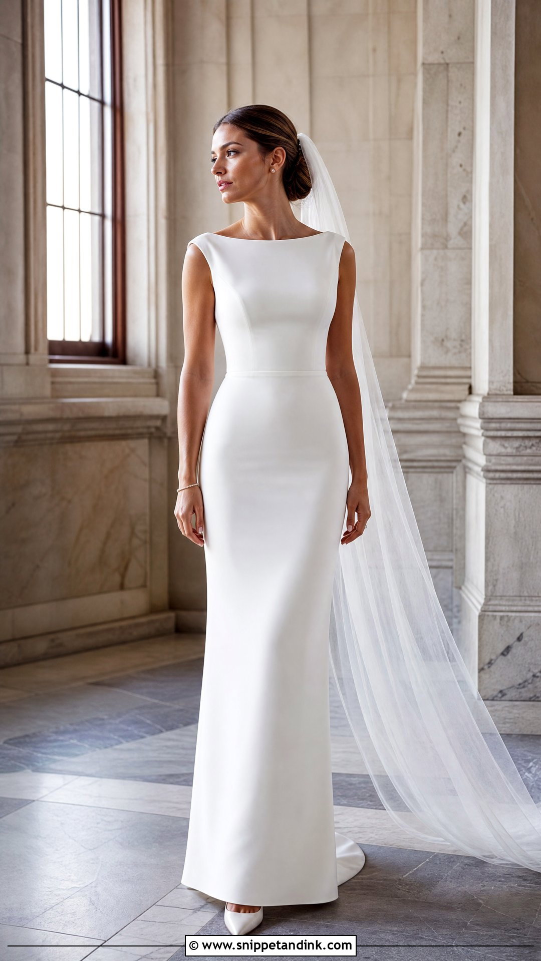 Boat Neck Sheath Wedding Dress - Snippet and Ink - 20 No Lace Wedding Dress Ideas