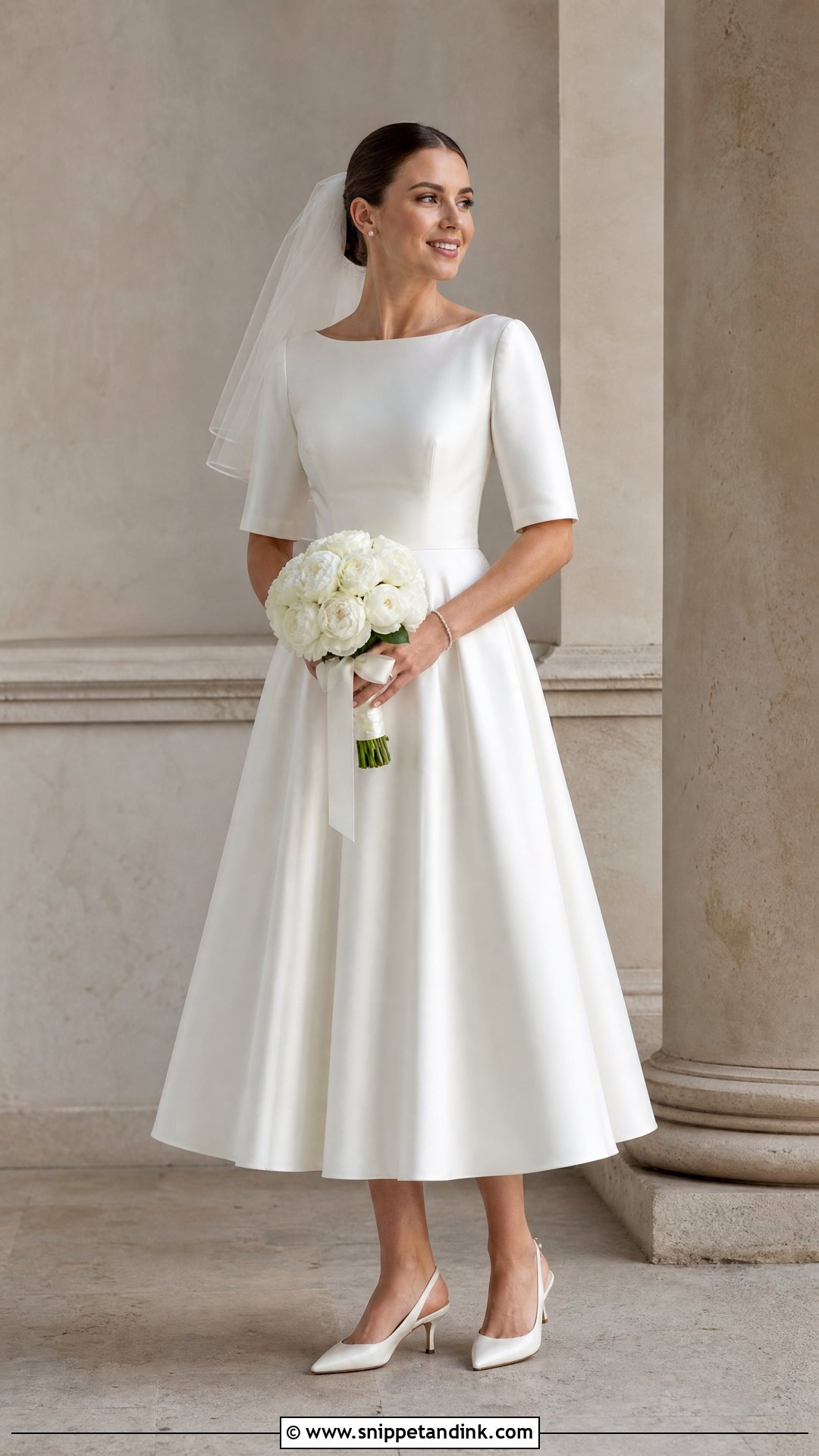 Boat Neck Sleeve Tea Length Wedding Dress - Snippet and Ink - 20 Tea Length Wedding Dress with Sleeves