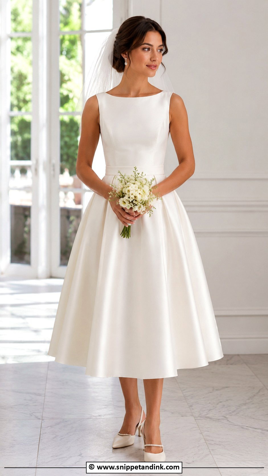 Boat Neck Tea Length Wedding Dress - Snippet and Ink - 30 Boat Neck Wedding Dress Ideas