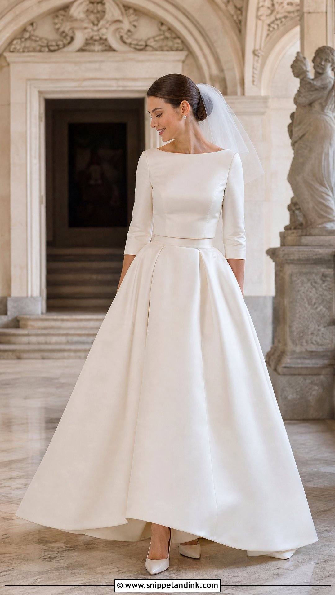 Boat Neck Top And Full Skirt Bridal Separates - Snippet and Ink - 25 Bridal Separates Ideas