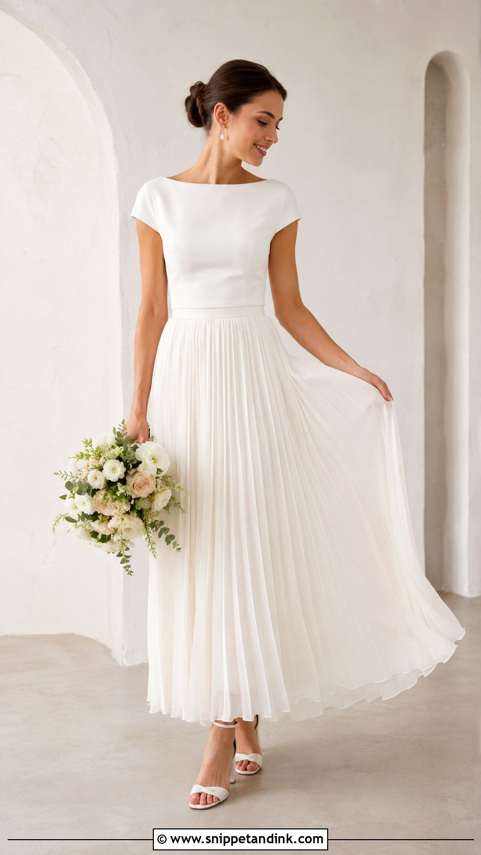 Boat Neck Top And Pleated Skirt Wedding Dress - Snippet and Ink - 25 Top and Skirt Wedding Dress Ideas