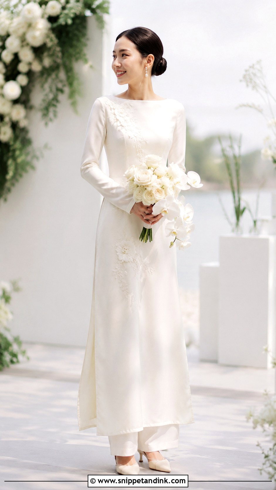Boat Neck Vietnamese Wedding o Dai - Snippet and Ink - 20 Vietnam Wedding Dress Ideas