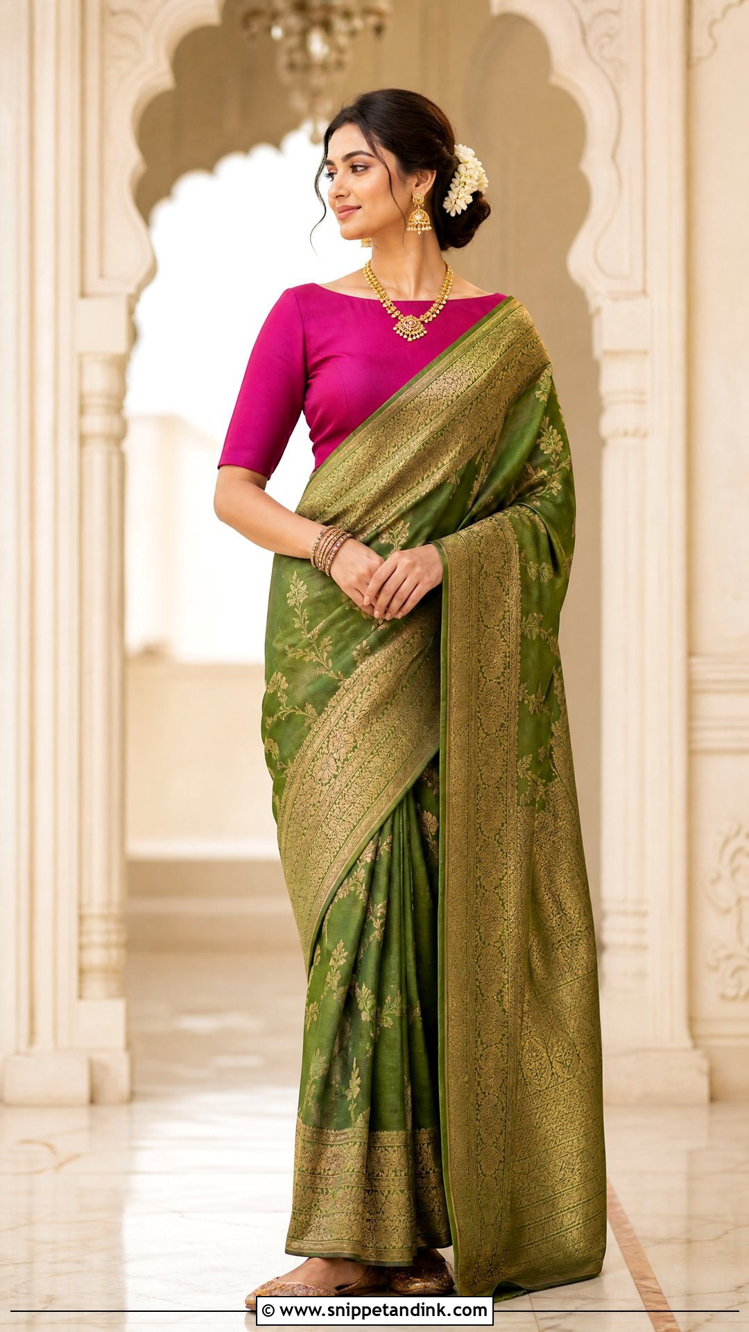 Boat Neck Wedding Blouse With Banarasi Saree - Snippet and Ink - 20 Wedding Blouses Ideas
