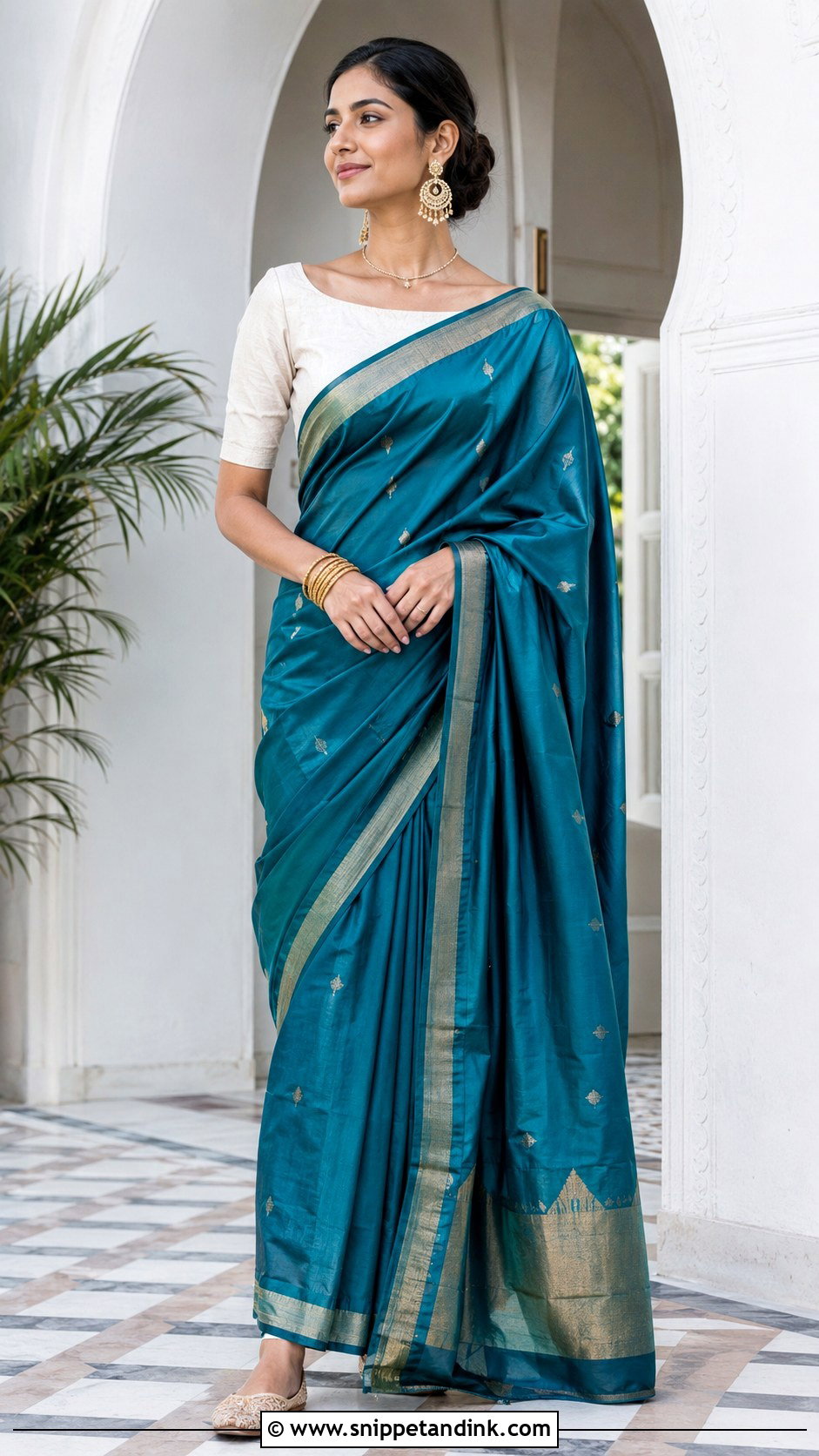 Boat Neck Wedding Blouse With Silk Saree - Snippet and Ink - 20 Wedding Blouse Designs