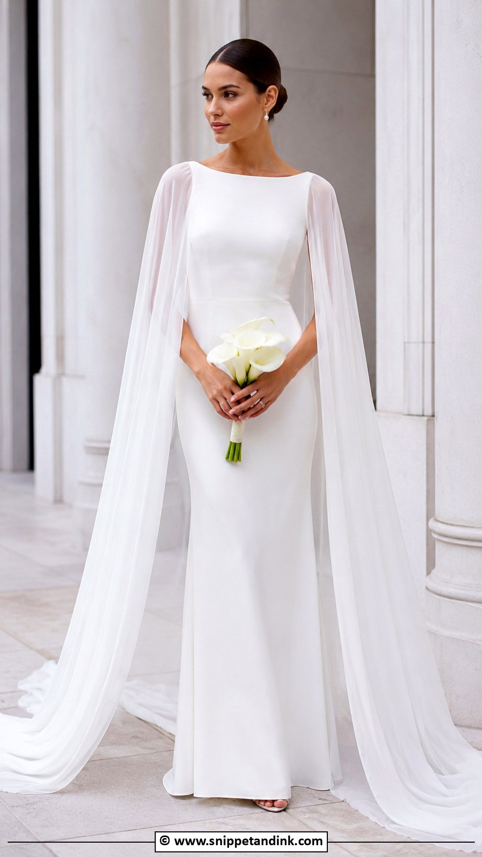 Boat Neck Wedding Dress With Cape - Snippet and Ink - 30 Boat Neck Wedding Dress Ideas