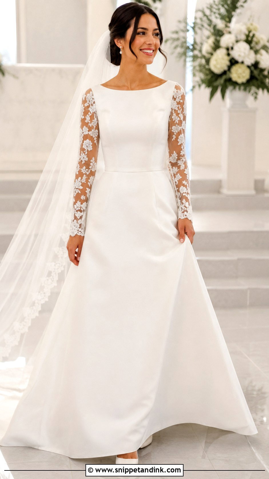 Boat Neck Wedding Dress With Detachable Lace Sleeves - Snippet and Ink - 20 Boat Neck Wedding Dress with Sleeves