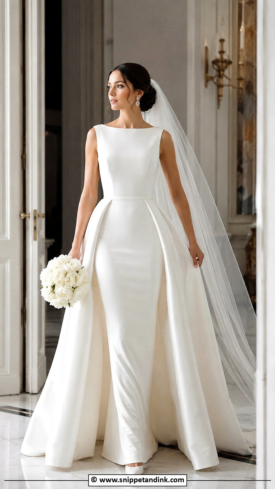 Boat Neck Wedding Dress With Detachable Overskirt - Snippet and Ink - 30 Boat Neck Wedding Dress Ideas