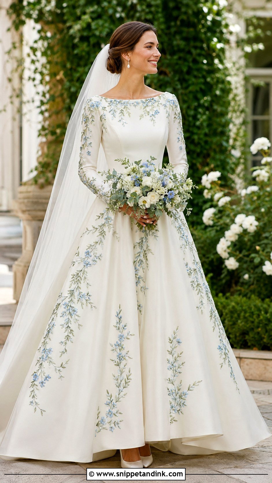 Boatneck Floral Embroidered Wedding Gown - Snippet and Ink - 20 Boatneck Wedding Gown Ideas
