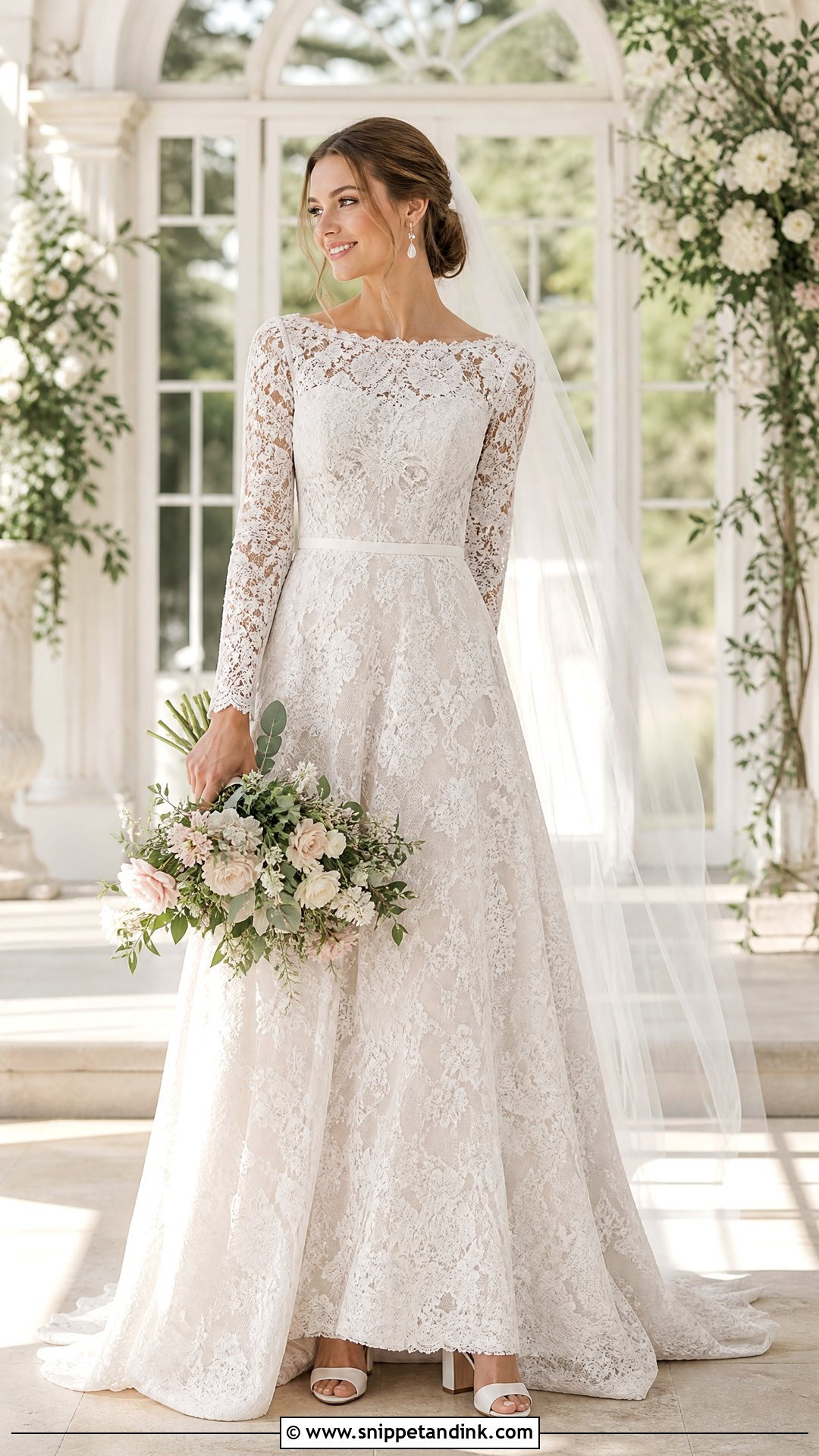 Boatneck Lace A Line Wedding Gown - Snippet and Ink - 20 Boatneck Wedding Gown Ideas