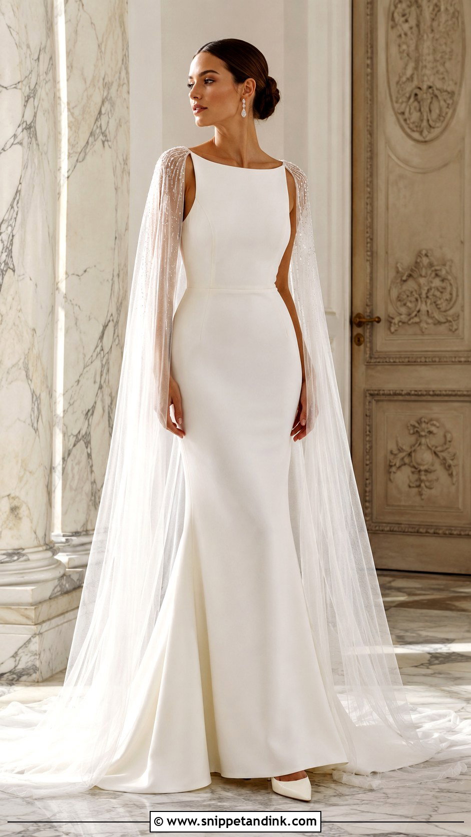Boatneck Wedding Gown With Bridal Cape - Snippet and Ink - 20 Boatneck Wedding Gown Ideas