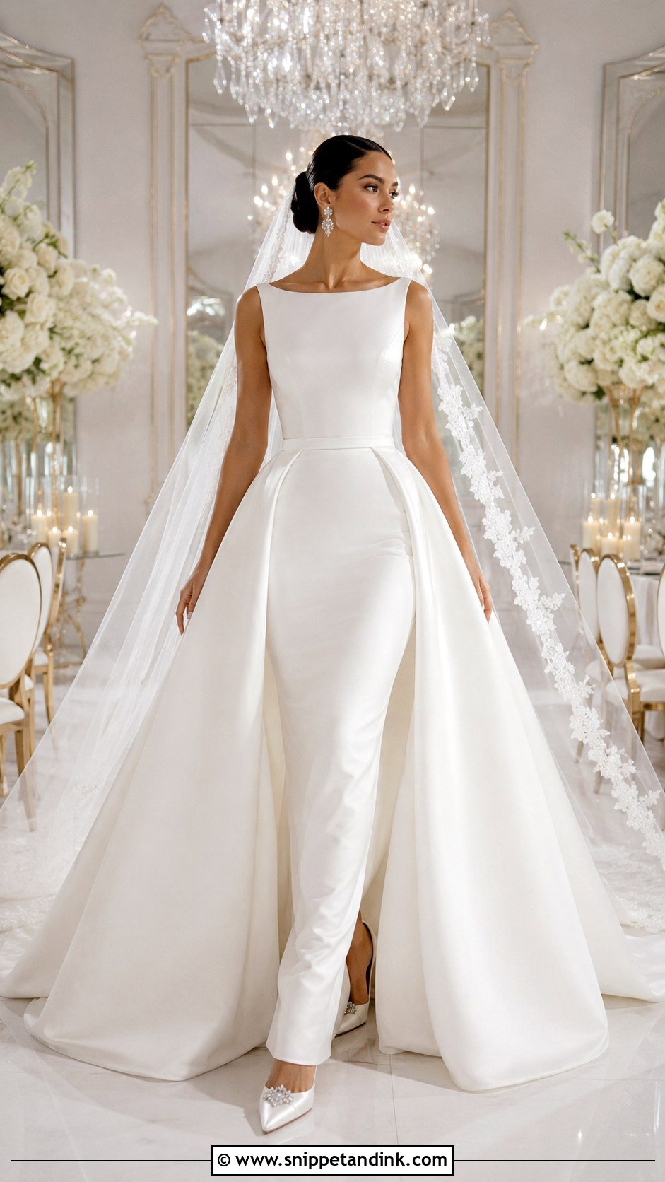 Boatneck Wedding Gown With Detachable Overskirt - Snippet and Ink - 20 Boatneck Wedding Gown Ideas
