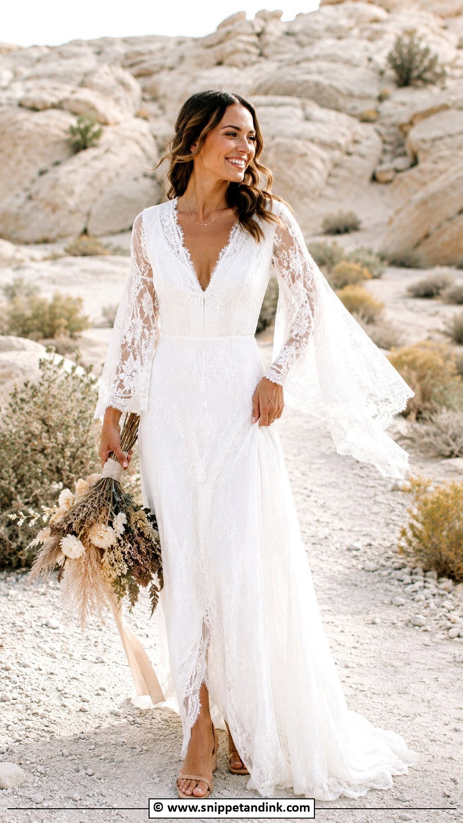 Bohemian Bell Sleeve Wedding Dress - Snippet and Ink - 30 Bohemian Wedding Dress Ideas